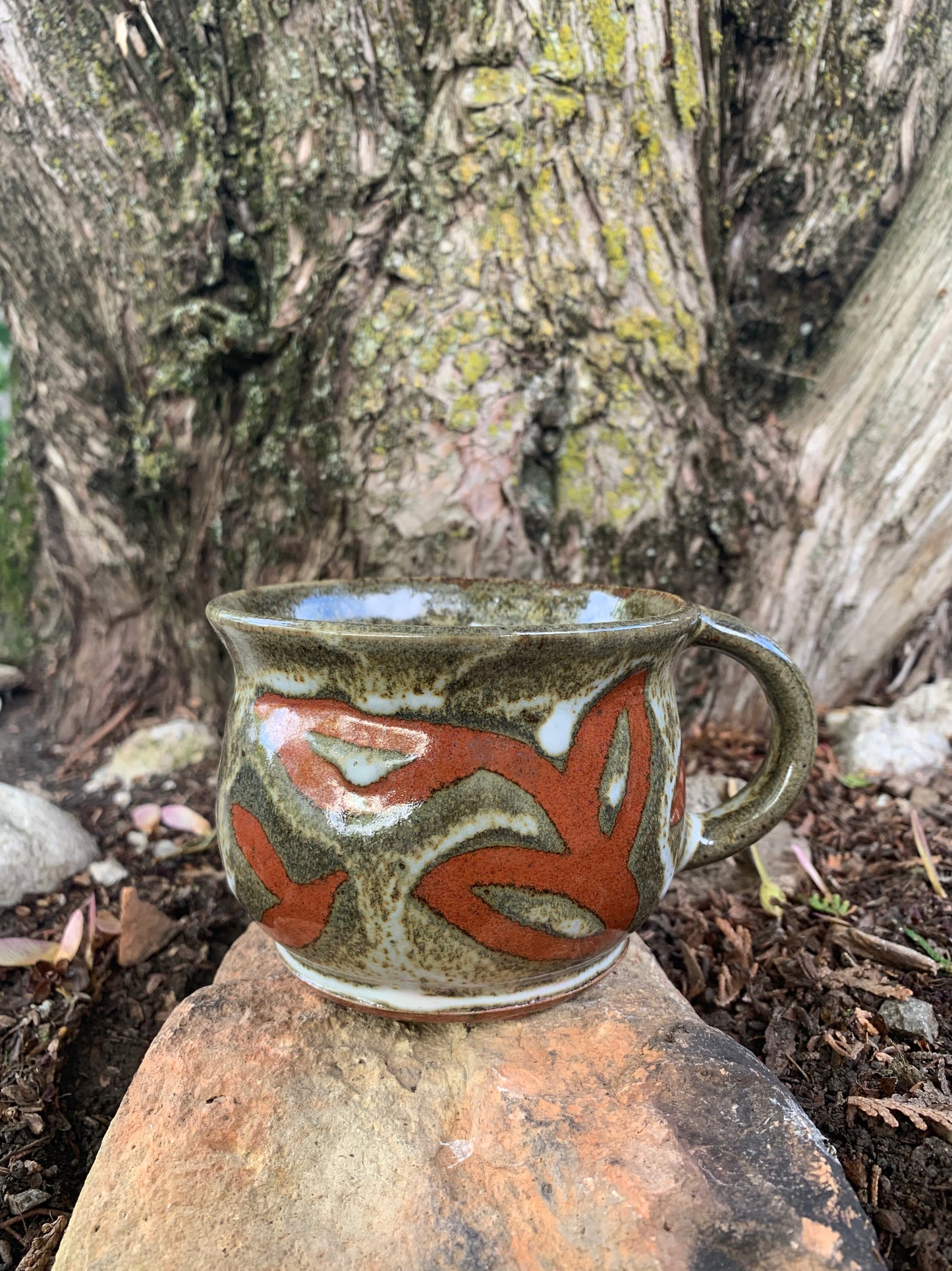 Textured Olive Green and Orange with White Accent Mug #2