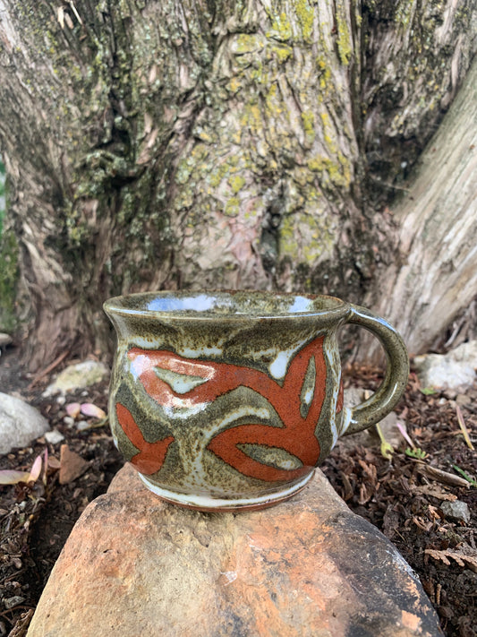 Textured Olive Green and Orange with White Accent Mug #2