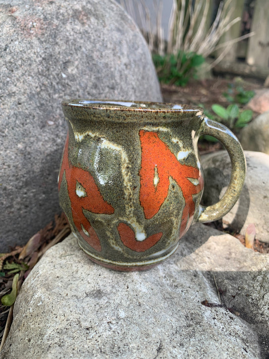 Textured Olive Green and Orange with White Accent Mug #1