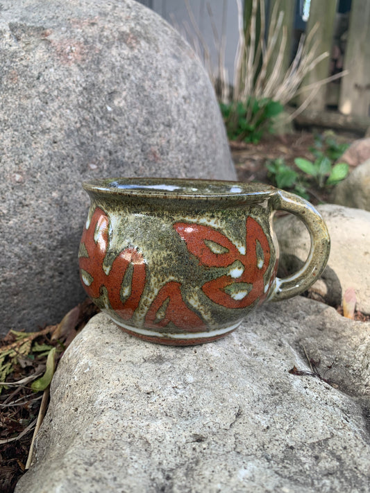 Textured Olive Green and Orange with White Accent Mug #3