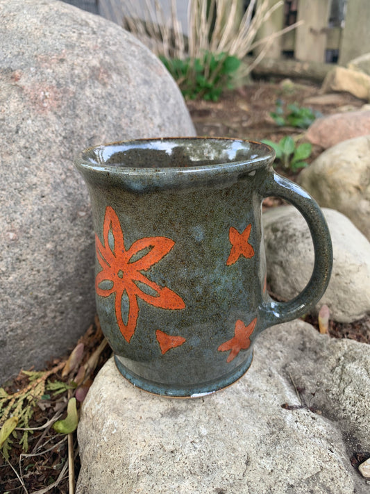 Speckled Blue-Green with Orange Mug #1