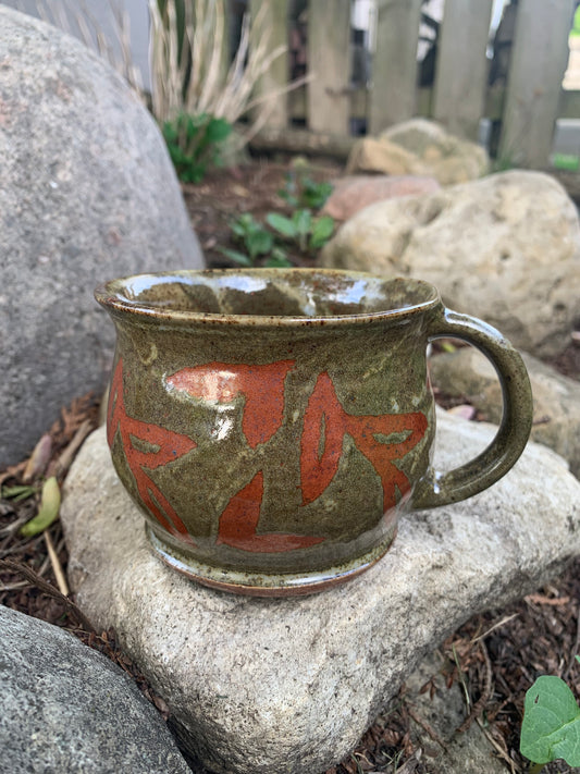 Textured Olive Green with Orange Mug #2