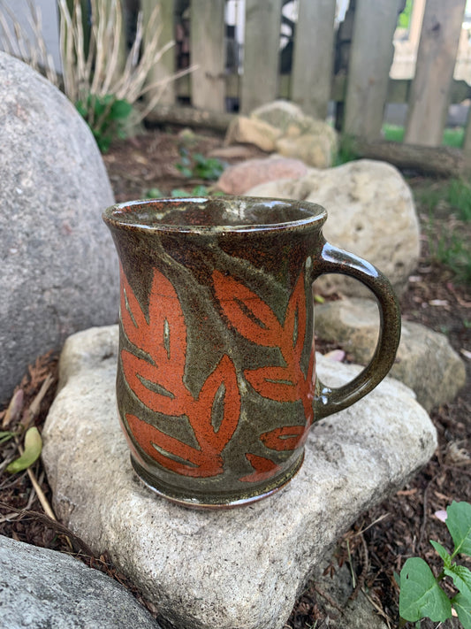 Textured Olive Green and Orange Mug #1