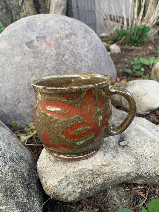 Textured Olive Green and Orange Mug #3