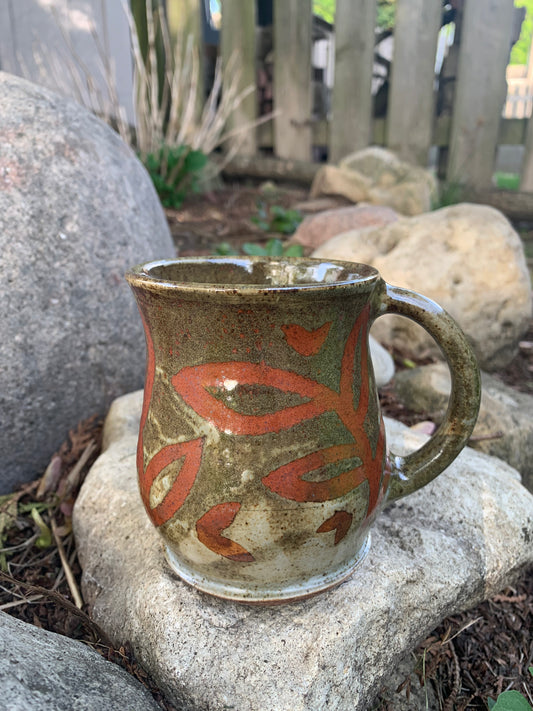 Textured Olive Green and Orange with White Accent Mug #6