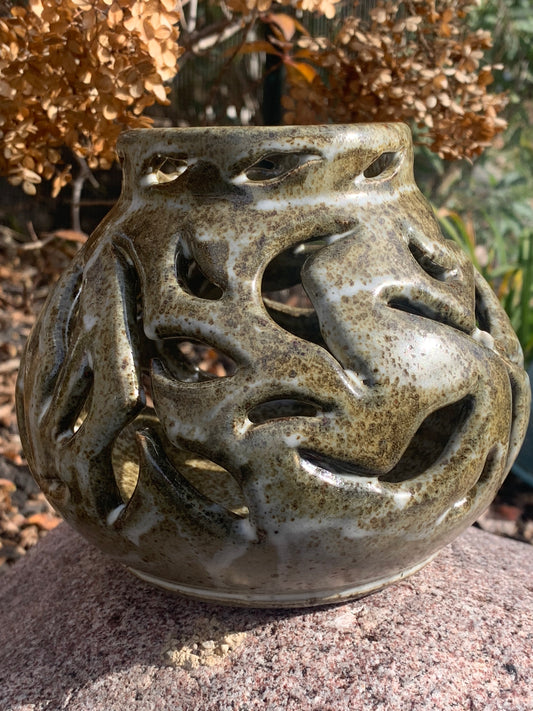 Mossy Green and White Candleholder #1