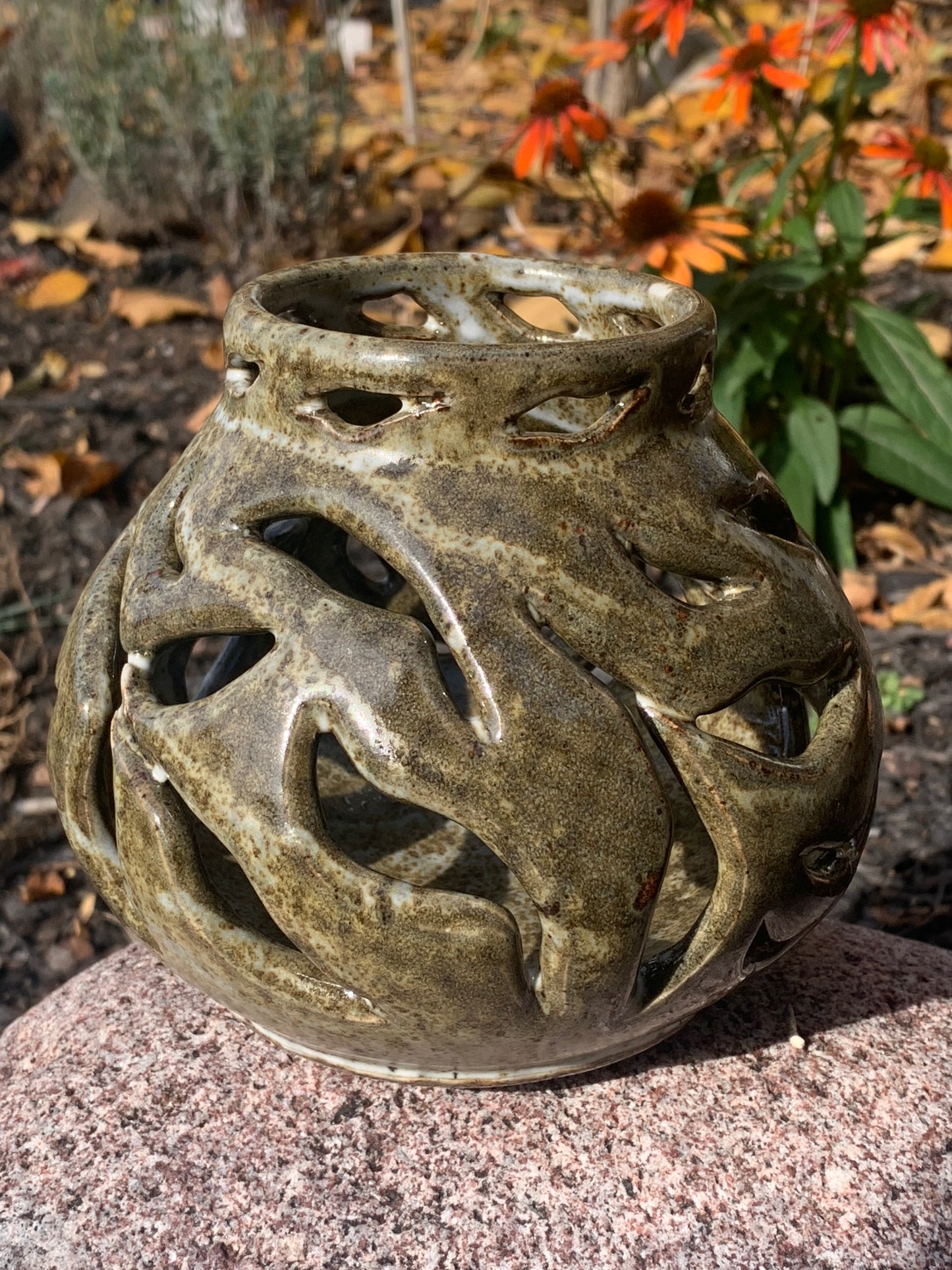 Mossy Green and White Candleholder #1