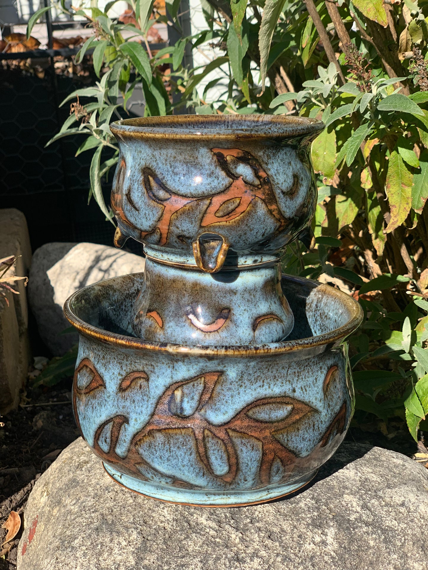 Small Blue and Bronze Water Fountain